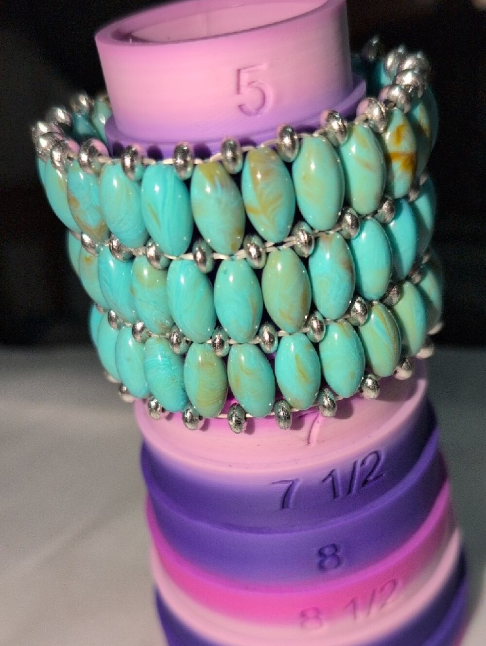 ❤️🔥10/$10❤️🔥 Faux Turquoise Silver Beaded Multi Stranded Stretchy Bracelet - Picture 7 of 7